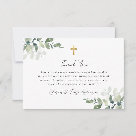 Sympathie Eucalyptus kruisfoto begrafenis Bedankkaart (Voorkant)