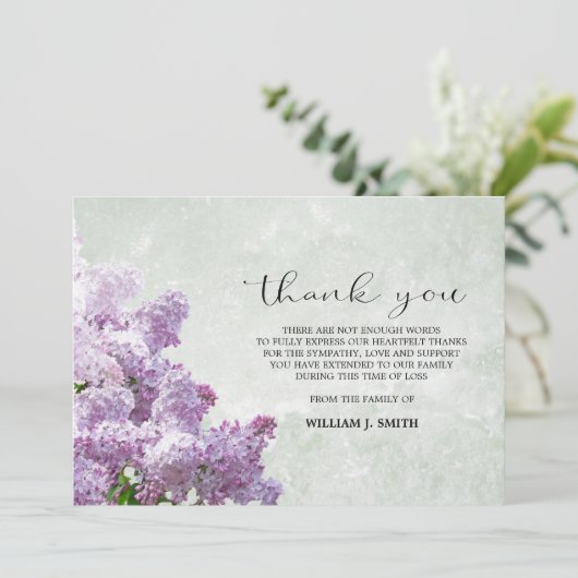 Sympathie Flower Lilacs BEDANK JE Grijs Bedankkaart (Staand voorkant)