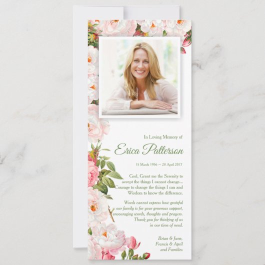 Sympathie Foto Begrafenis Dank u kaart bloesems (Voorkant)