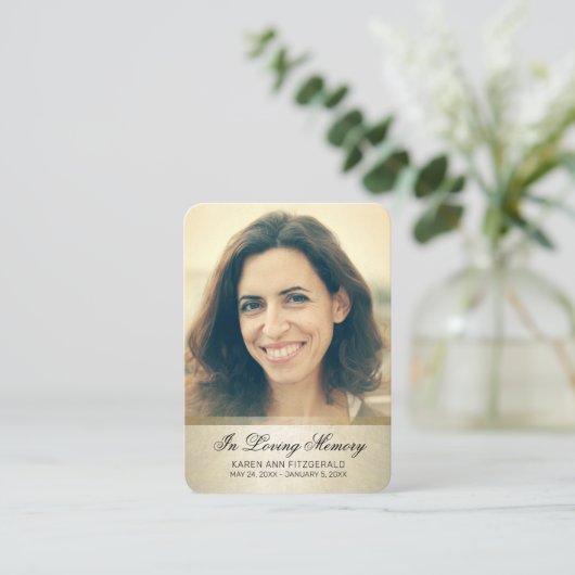 Sympathie Foto Black Script Gold Funeral Card Visitekaartje (Staand voorkant)