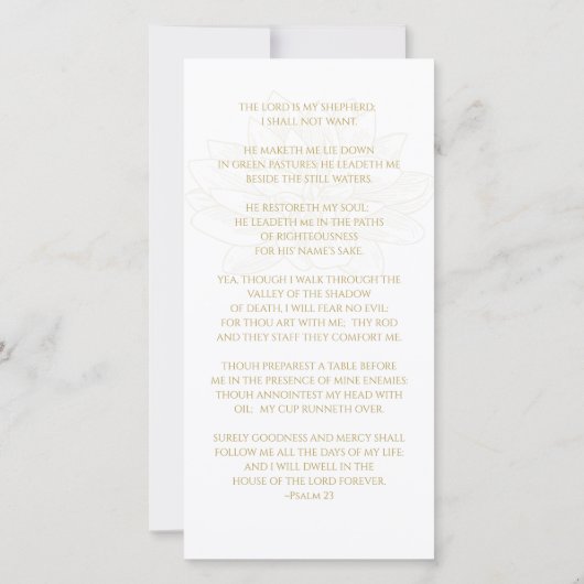 Sympathie Foto Elegant Gold Script Funeral Prayer (Achterkant)