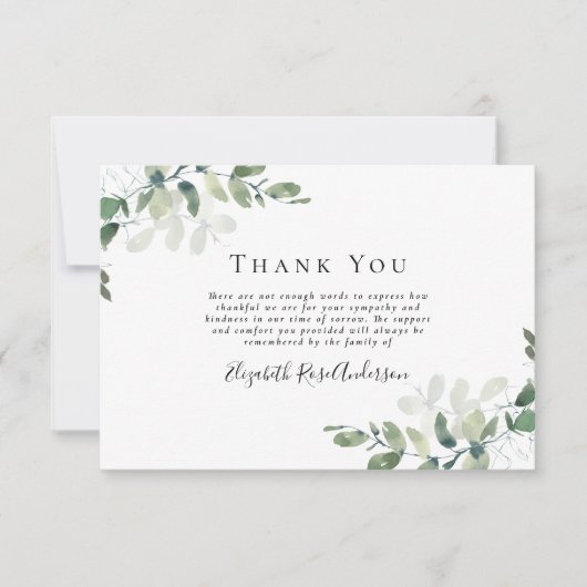 Sympathie Foto Eucalyptus Funeral Bedankkaart (Voorkant)