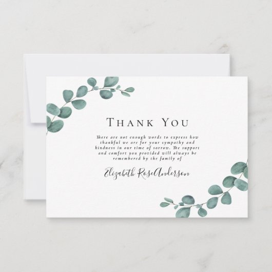Sympathie Foto Eucalyptus Funeral Hartelijk dank Bedankkaart (Voorkant)