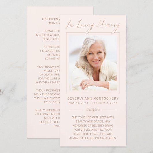 Sympathie Foto roze Waterverf Funeral Prayer Kaart (Voorkant / Achterkant)