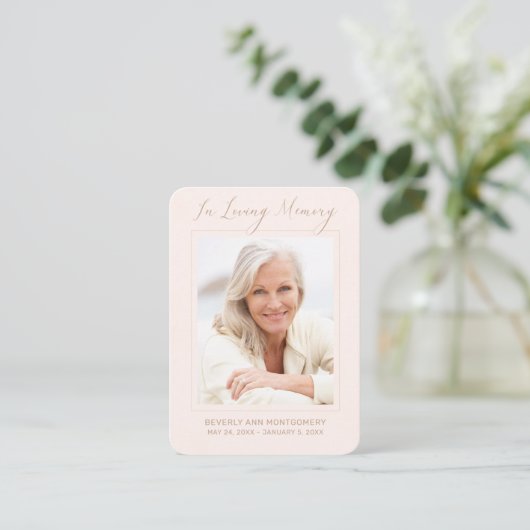 Sympathie Foto Simple Blush Funeral Memorial Card Visitekaartje (Staand voorkant)