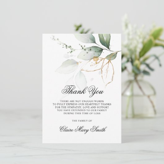 Sympathie Funeral BEDANK JE Waterverf Greenery Bedankkaart (Staand voorkant)