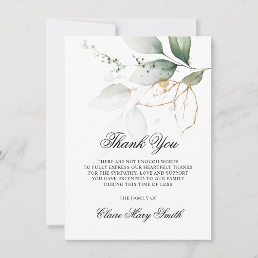 Sympathie Funeral BEDANK JE Waterverf Greenery Bedankkaart (Voorkant)