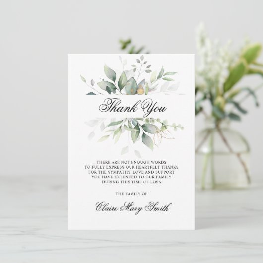 Sympathie Funeral BEDANK JE Waterverf Greenery Bedankkaart (Staand voorkant)