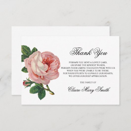 Sympathie Funeral BEDANKT U  Roos Floral (Voorkant / Achterkant)