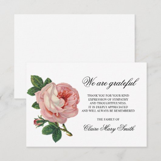 Sympathie Funeral BEDANKT U  Roos Floral (Voorkant / Achterkant)