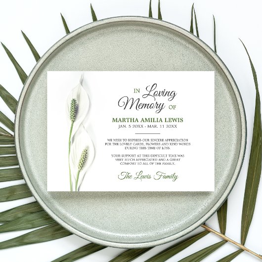 Sympathie Funeral Calla Lily Flowers Bedankkaart