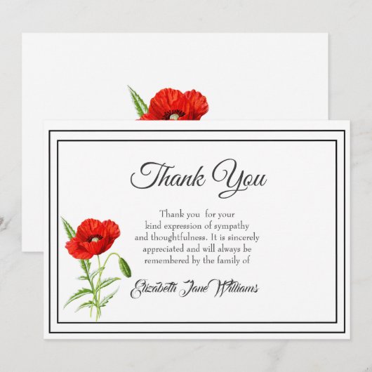 Sympathie Funeral Dank je Kaart | Poppie (Voorkant / Achterkant)