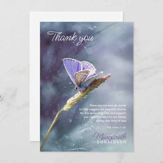 Sympathie Funeral DANK U Butterfly Paars Bedankkaart (Voorkant / Achterkant)