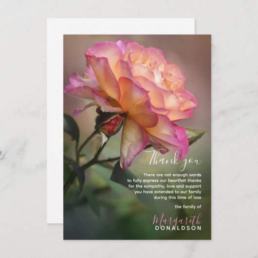 Sympathie Funeral DANK U Roze Rose Bedankkaart (Voorkant / Achterkant)