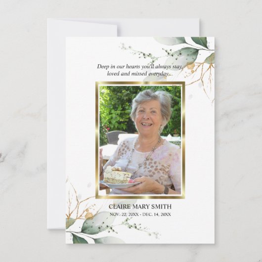 Sympathie Funeral dankt je botanische groene FOTO Bedankkaart (Achterkant)