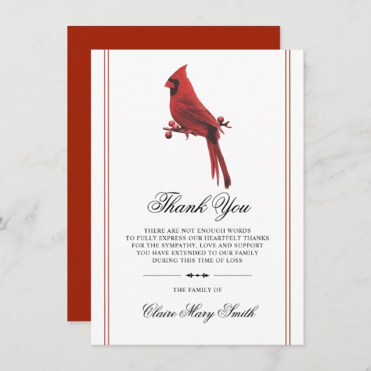 Sympathie Funeral dankt je kardinaal Bird Bedankkaart (Voorkant / Achterkant)