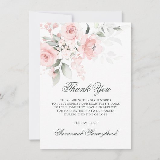 Sympathie Funeral dankt je roze Floral | POEM Bedankkaart (Voorkant)