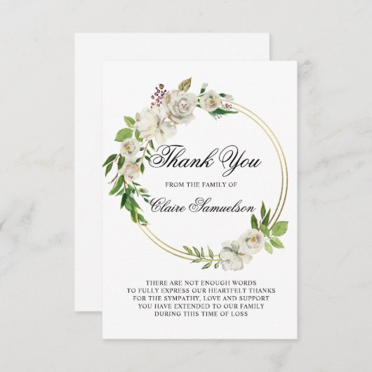 Sympathie Funeral dankt je Waterverf Floral Bedankkaart (Voorkant / Achterkant)