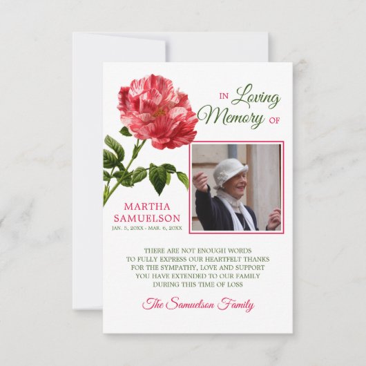 Sympathie Funeral Floral Red  ROOS DANK U Bedankkaart (Voorkant)