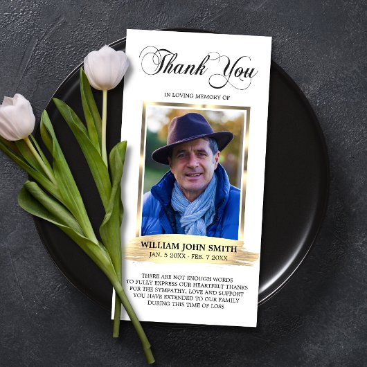 Sympathie Funeral Memorial White DANK You Photo Bedankkaart