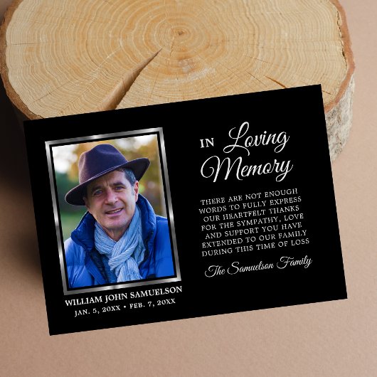 Sympathie Funeral Memory Black DANK You Photo Bedankkaart