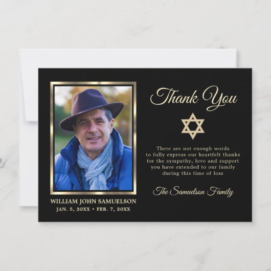 Sympathie Funeral Memory DANK U Star David Photo Bedankkaart (Voorkant)