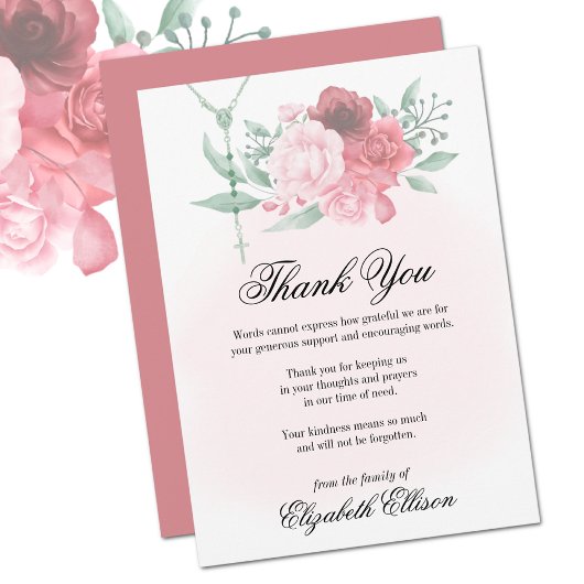 Sympathie Funeral Rosary Rozen Bedankkaart