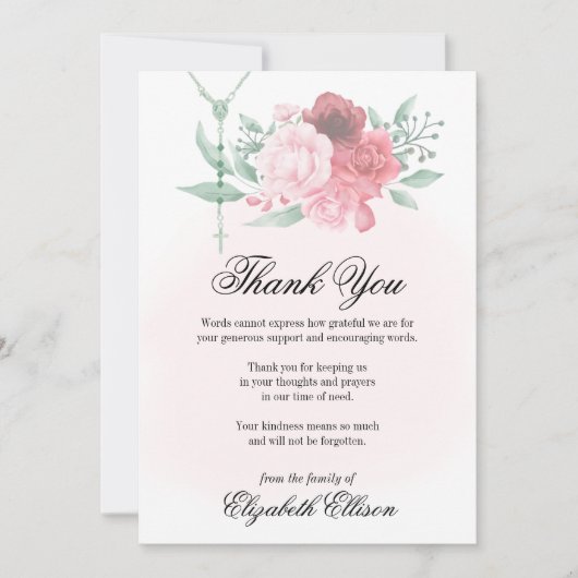 Sympathie Funeral Rosary Rozen Bedankkaart (Voorkant)