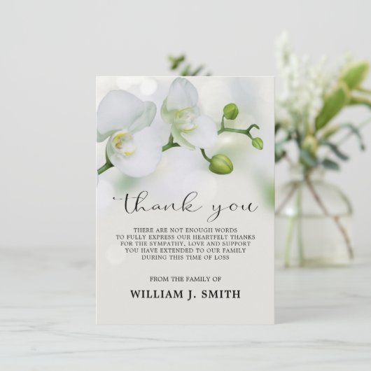 Sympathie Funeral White Orchids dankt jullie | FOT Bedankkaart (Staand voorkant)