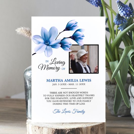 Sympathie geheugen Floral Blue DANK U | FOTO Bedankkaart