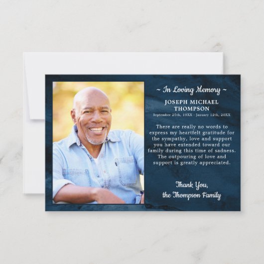 Sympathie Geheugenfoto Blauwe marmer begrafenis Bedankkaart (Voorkant)
