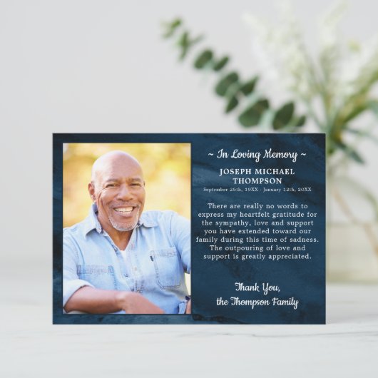 Sympathie Geheugenfoto Blauwe marmer begrafenis Bedankkaart (Staand voorkant)