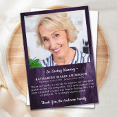 Sympathie Geheugenfoto Marble Paars Funeral Bedankkaart