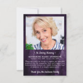 Sympathie Geheugenfoto Marble Paars Funeral Bedankkaart (Voorkant)