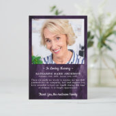 Sympathie Geheugenfoto Marble Paars Funeral Bedankkaart (Staand voorkant)