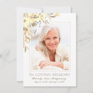 Sympathie Gele Rose Bloemen Foto Memorial begrafen Bedankkaart