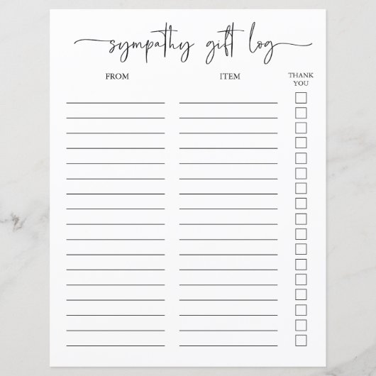 Sympathie Gift Log en dank u Tracker (Voorkant)