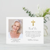 Sympathie Gouden Kruis Foto Begrafenis Bedankkaart (Staand voorkant)