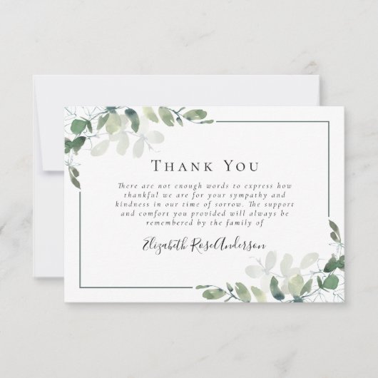 Sympathie Greenery Eucalyptus Funeral Bedankkaart (Voorkant)