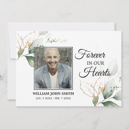 Sympathie Greenery Gold Leaves DANK U | FOTO Bedankkaart (Achterkant)