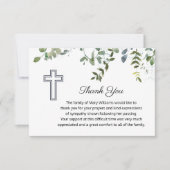 Sympathie Greenery met Cross Funeral Dank u Bedankkaart (Voorkant)