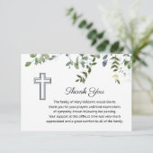 Sympathie Greenery met Cross Funeral Dank u Bedankkaart (Staand voorkant)