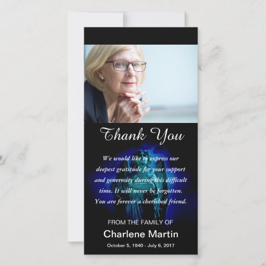 Sympathie Hartelijk dank Foto Memorial Angel Blue Bedankkaart (Voorkant)