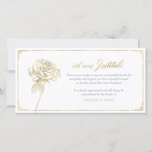 Sympathie Hartelijk dank, Memorial, Roos Gold Bedankkaart (Voorkant)