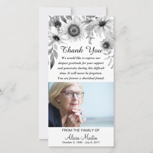 Sympathie Hartelijk dank voor Memorial Rustic Sunf Bedankkaart (Voorkant)