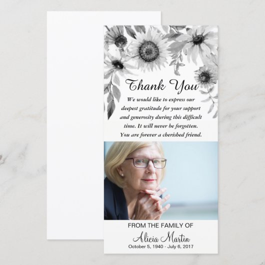 Sympathie Hartelijk dank voor Memorial Rustic Sunf Bedankkaart (Voorkant / Achterkant)