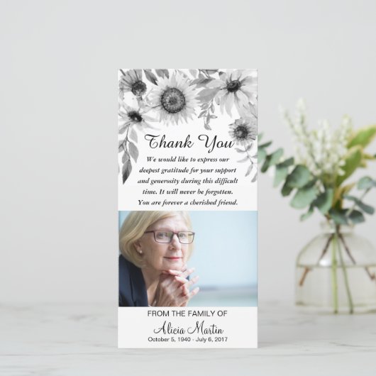 Sympathie Hartelijk dank voor Memorial Rustic Sunf Bedankkaart (Staand voorkant)