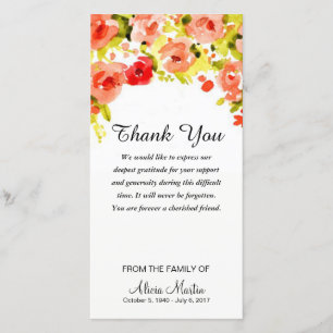 Sympathie Hartelijk dank, Waterverf Floral Bedankkaart
