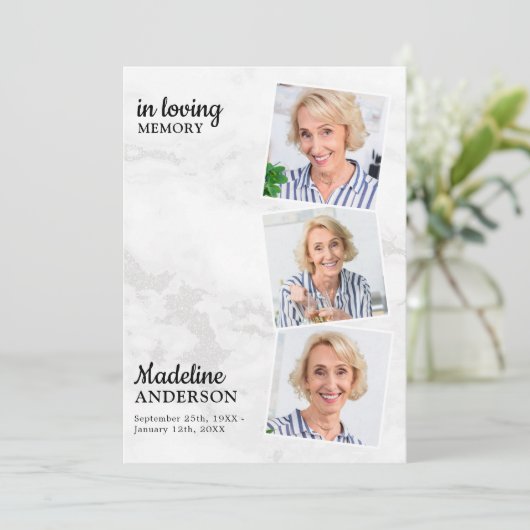 Sympathie in liefdevolle herinnering Modern 3 foto Bedankkaart (Staand voorkant)