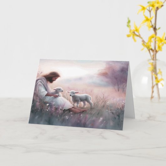 Sympathie kaart Heer Jezus en lammeren (Gele Bloem)